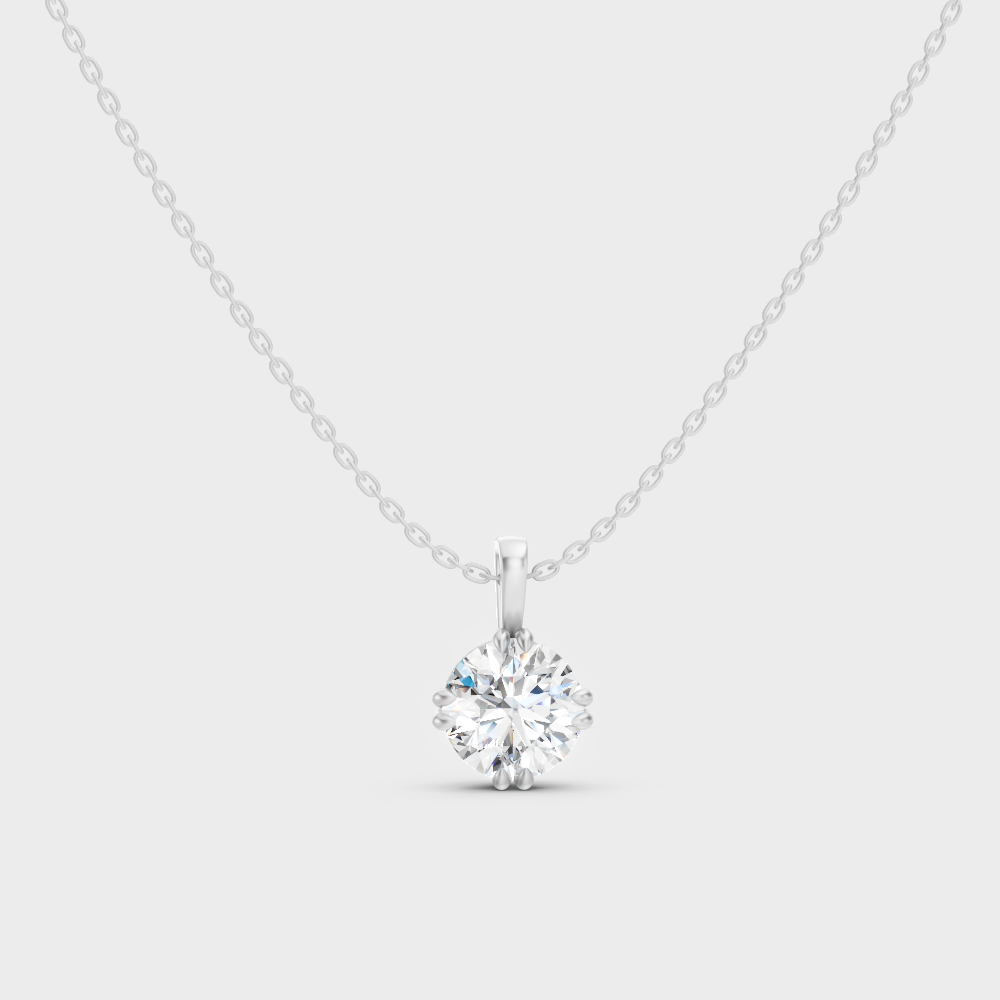 1 Ct Round Cut Lab-Grown Diamond Pendant With Chain White Gold
